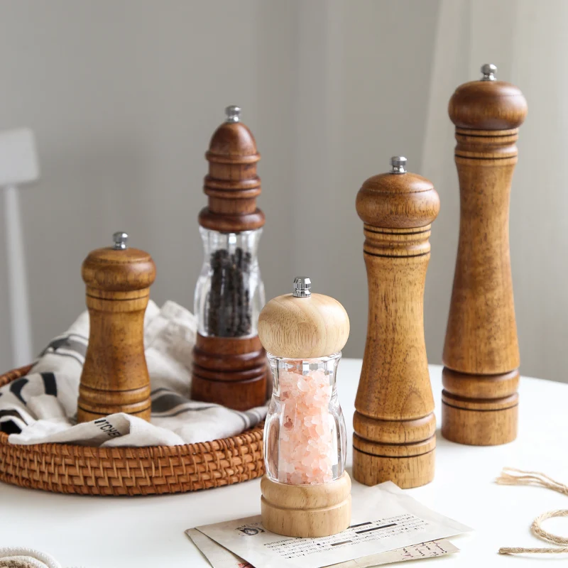 

Salt Pepper Mills Solid Wood Pepper Mill with Strong Adjustable Ceramic 5"8&quot10"Kitchen Cooking Tool Optional Tray