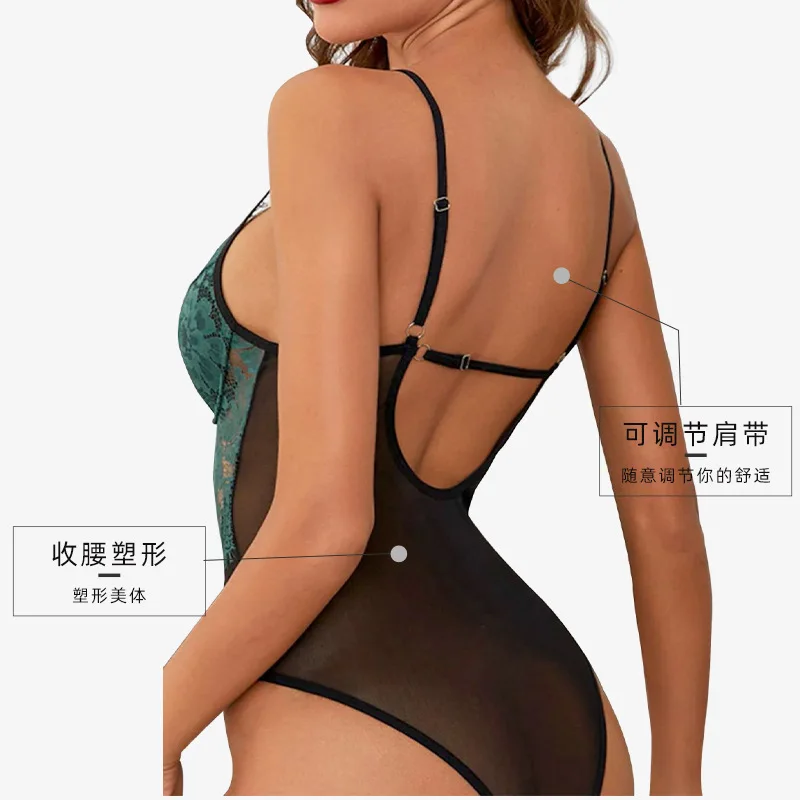 Hot Erotic Women Sexy Lingerie Lace Bodysuit One-piece Underwear Pajamas Underwear Mesh Transparent Jumpsuit Perspective Corset