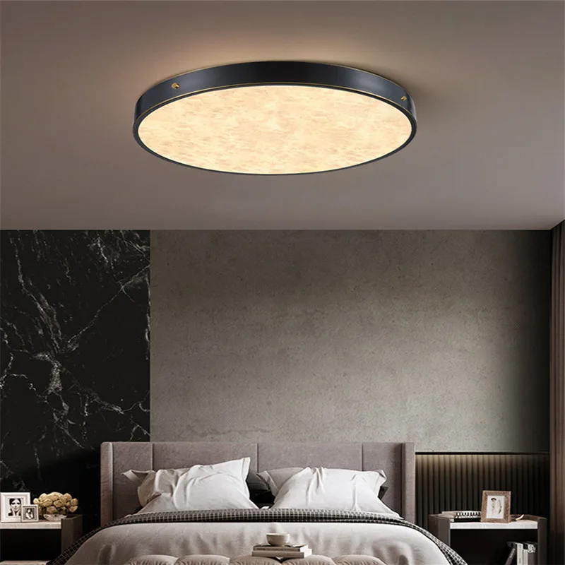 

New marble all copper ceiling lamp bedroom round postmodern simple light luxury Nordic balcony aisle LED lamps