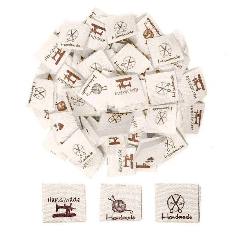 

150Pcs Handmade Sew-On Woven Cloth Labels Sewing Crafting Fabric Tags For Clothes Dolls Hats Shoes Sewing Crafts DIY