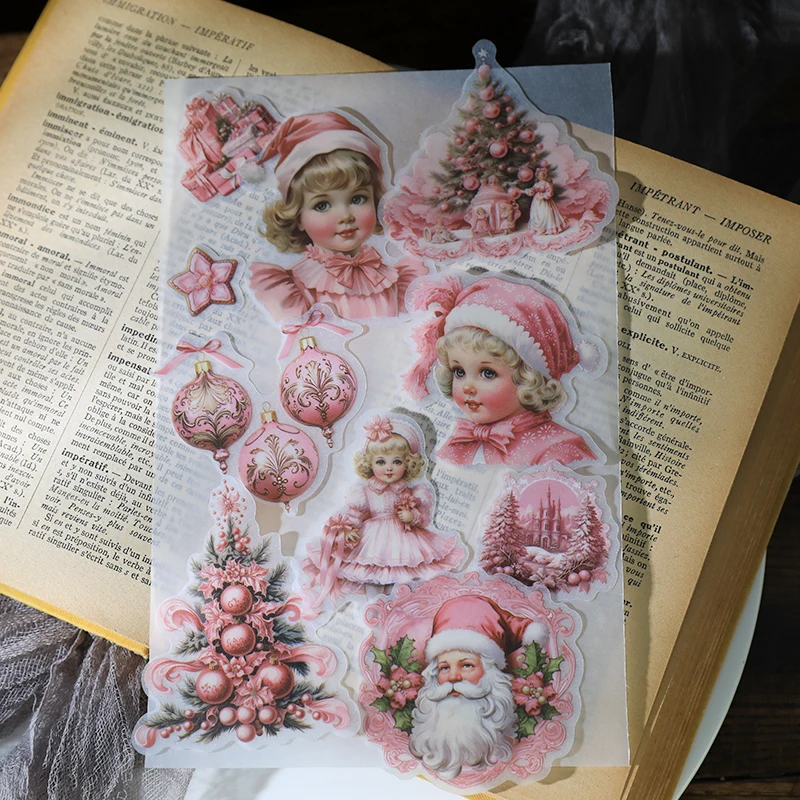 

Pink Christmas Vintage Sticker DIY Hand Account Sticker Garbage Diary Scrapbooking Retro Decorative Material Phone Stickers