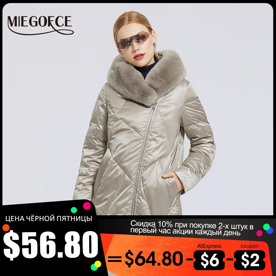 

MIEGOFCE 2022 Зима новое женское хлопковое пальто со стильным меховым воротником из рекс кролика пиджак женский зимнее хлопковое пальто женская ...