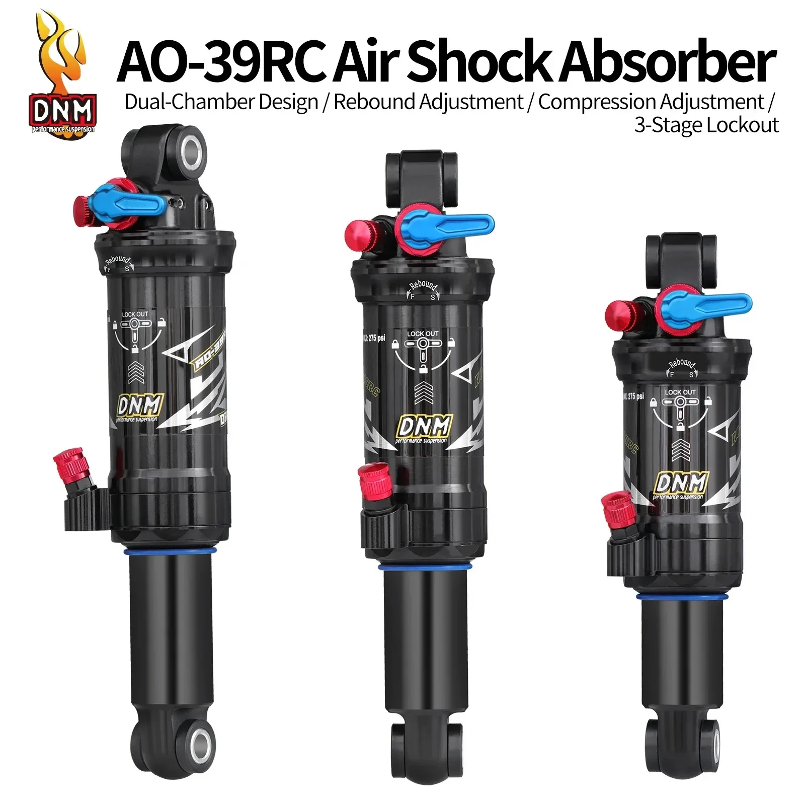 Фото Амортизатор DNM AO-39RC для горных велосипедов, двухкамерный с регулировкой демпфирования, задний внедорожный амортизатор №1