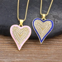 light luxury enamel 6 colors heart shape shiny rhinestone pendant gold necklace women temperament collarbone chain charm jewelry