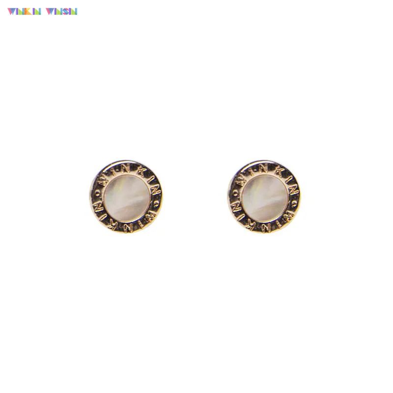 

WinkinWinsin Brand K Series Lady White Oyster Shell Inlaid Letters Stud Earring Women Titanium Rose Gold Plated Drop Earrings