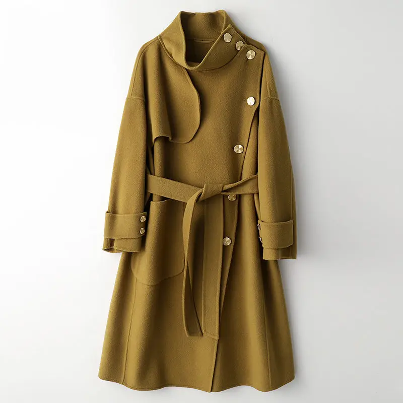 

Small amount of clothing 10% cashmere 90% high count wool 2023 autumn new lace up slim double sided woolen coat