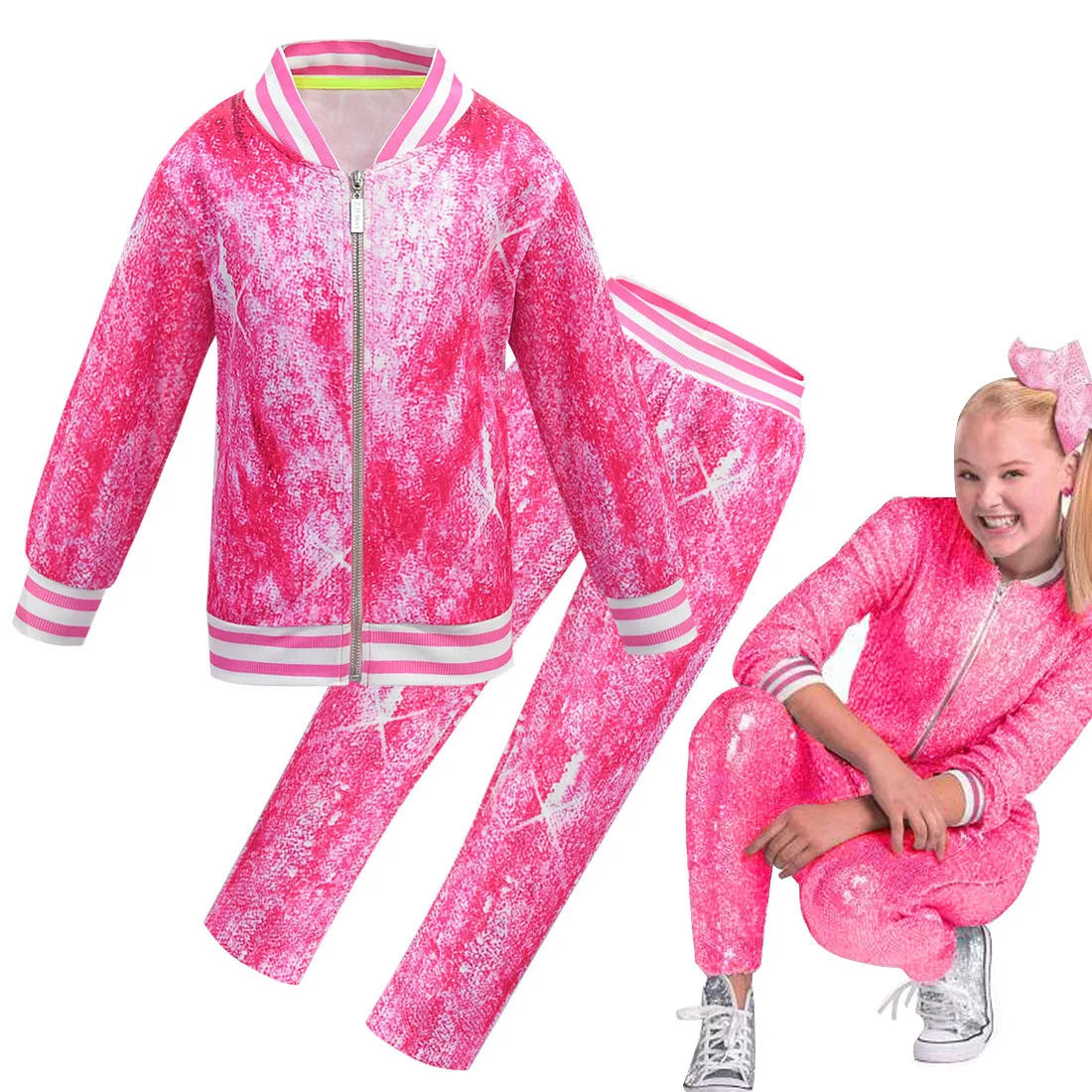 

Fall Children's hooded cardigan cosplay jojo siwa girls' zipper shirt jacket and pants suit fashion clothes toddler girl outfits