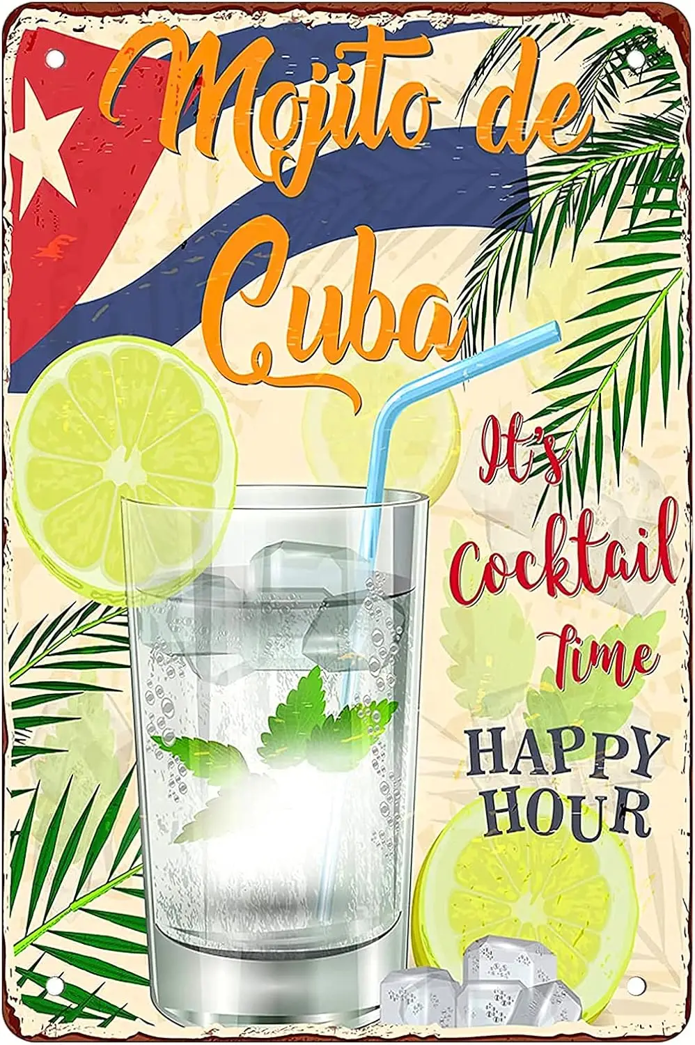 Rosefnch Stone Retro Funny Metl Sgn Sheet Sgns mojto de cub t's cocktl tme hppy hour outdoor Home Wll Decorton sze:8 x