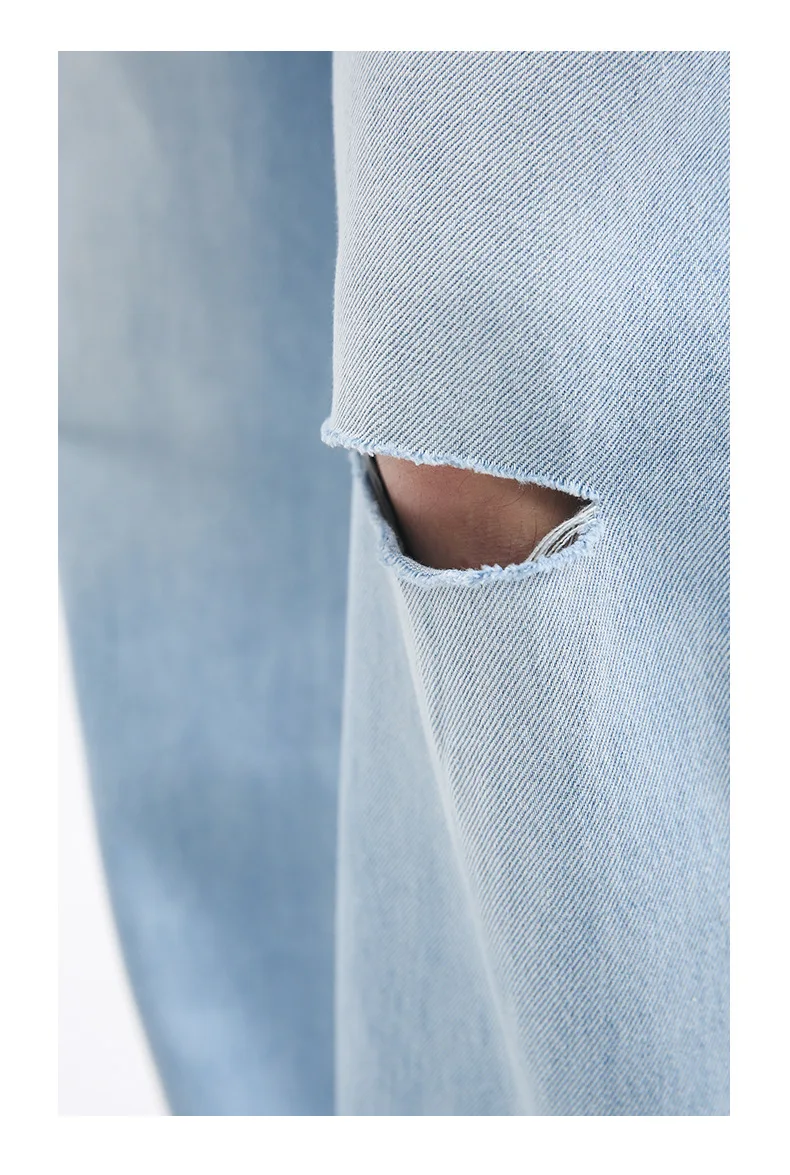 Four Seasons Men's Korean Style Straight Simple Hole Design Men's Jeans Hip Hop Streetwear Jeans Denim Mens Pants Wide Leg Jeans