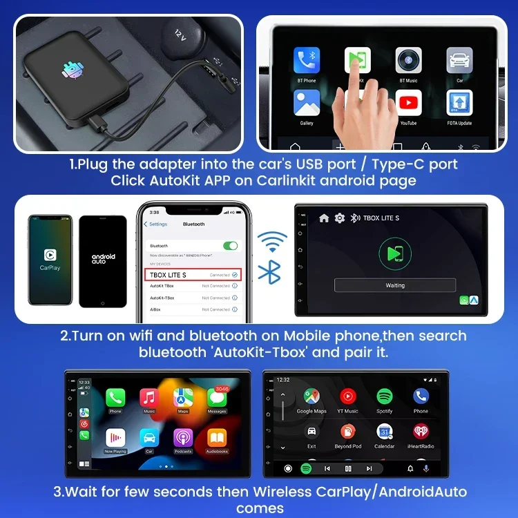 Фото Мультимедийный HDMI-адаптер Android Auto CarPlay, AI-бокс для автомобиля, беспроводной USB-адаптер CarPlay для видео и Netflix №4