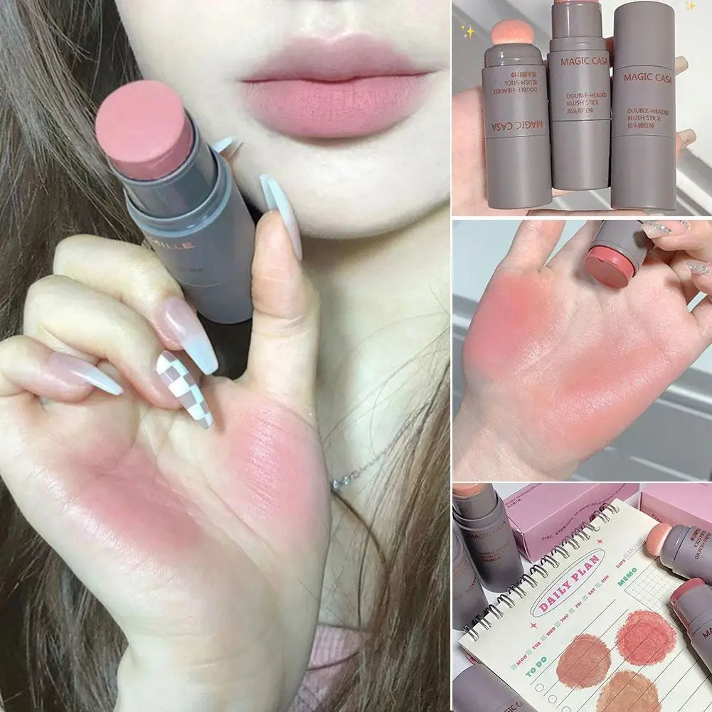 

New Double-headed Sponge Facial Lip And Cheek Blush Stick Waterproof Multi-purpose Eye Lip Blush Cream Matte Makeup