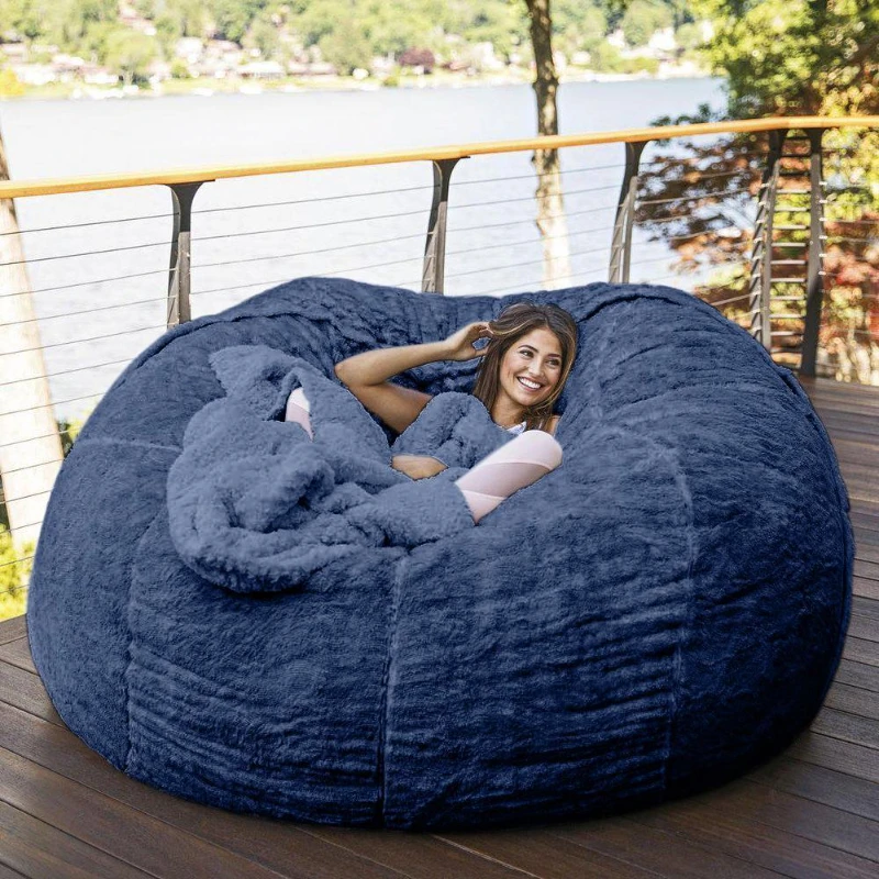 Dropshipping Giant Fur Bean Bag Cover Big Round Soft Fluffy Faux Fur BeanBag Lazy Sofa Bed Cover Living Room Furniture