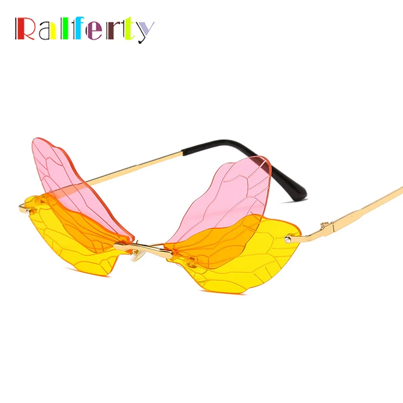 

Ralferty 2023 Fashion Women's Sunglasses Rimless Colorful Dragonfly Steampunk Sunglases Clear Lens Shades oculos de sol feminino