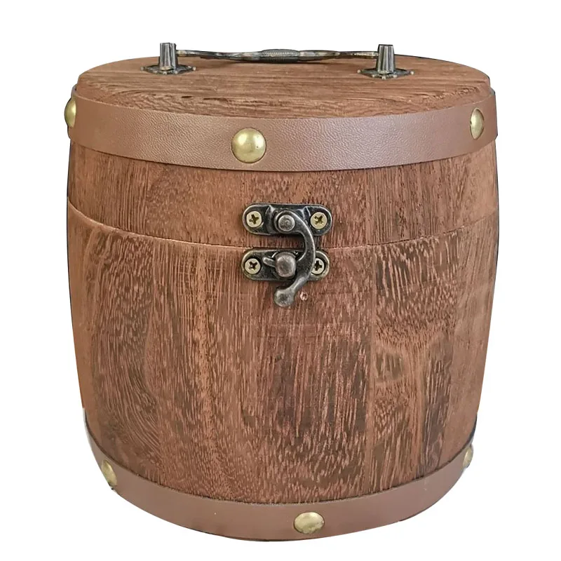 

Retro Wood Barrel Canister Round Wooden Box With Lid Home Kitchen Storage Boxes Tea Leaf Flour Coffee Bean Food Candy Organizer