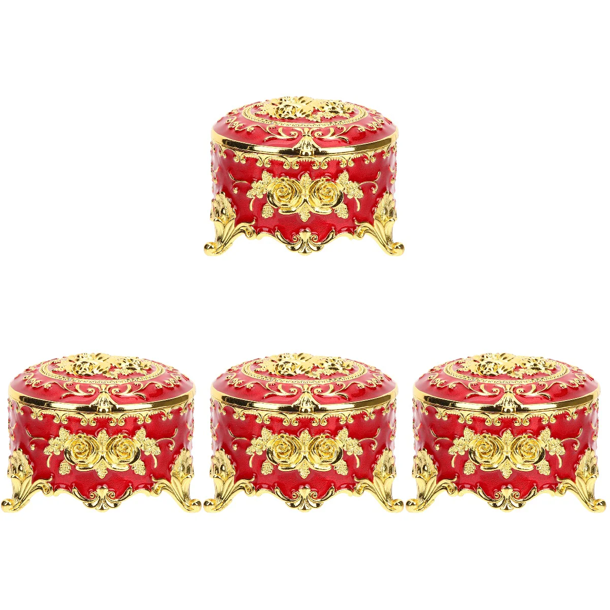 

4pcs European Style Trinket Case Rose Jewelry Storage Case Desktop Ornament
