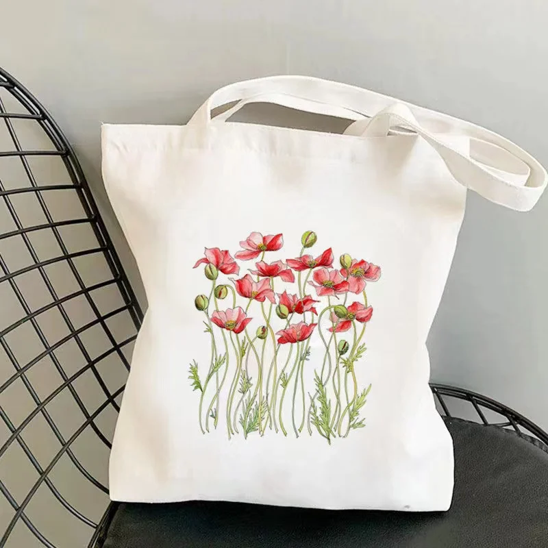 Shopping Bags Floral Canvas Tote Bag Shoulder Bags Flowers Daisy Lavender Rose Garden Eco Friendly Reusable Cute School Tote Bag