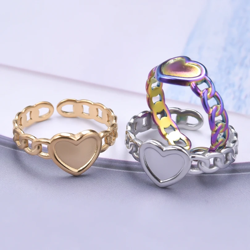 

Sweet Love Heart Ring Opening Adjustable Stainless Steel Rings For Women Accessories 2022 Trendy Korea Japan Jewelry Anillo Gift