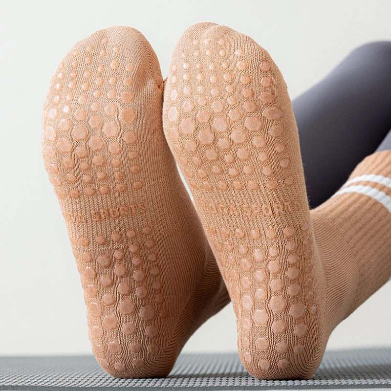 Candy Color Striped Cotton Mid-calf Yoga Socks Women Bottom Non-slip Pilates Socks Dance Training Socks Fitness Sports Socks