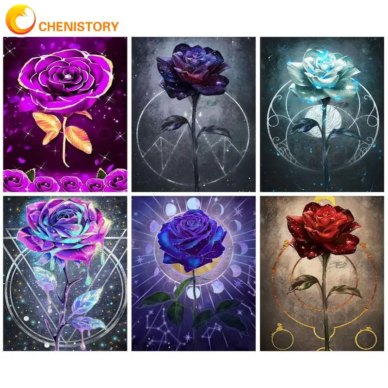 

CHENISTORY 60x75cm Painting By Numbers Handpainted Dark Rose Coloring By Numbers Picture Drawing Wall Art For Adults Diy Gift