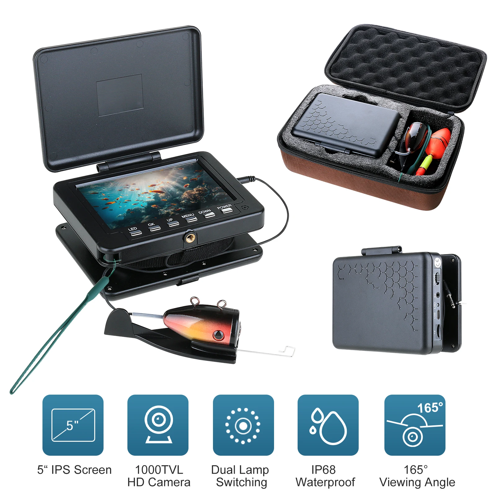 5 &quotдюймовый 15 м 1000TVL эхолот камера для подводной рыбалки 6 шт. белые светодиоды +