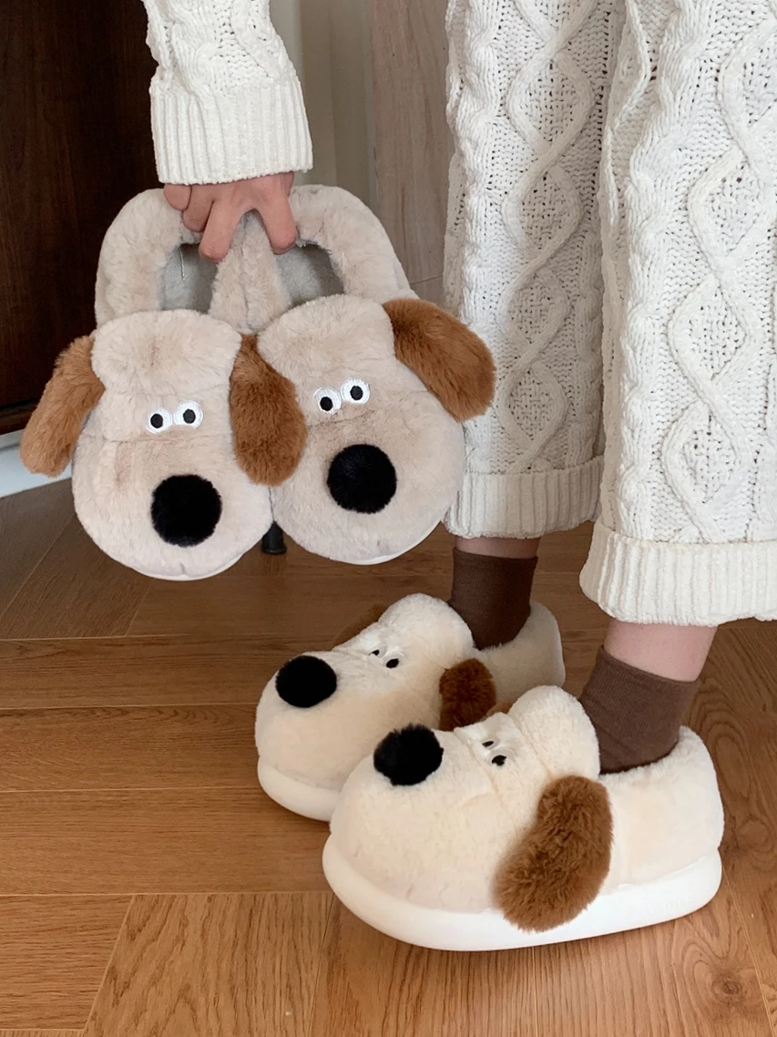 

Cotton Slippers For Men And Women 2024 Winter Cute Puppy Boys’ Girls‘ Baby Slipper Cover Heel Warm Thick Sole Plush Home Slipper