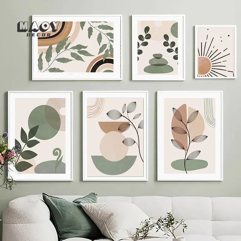 

Geometry Abstract Boho Posters Wall Art Painting Leaves Sun Rainbow Nordic Poster and Prints Pictures for Living Room Decoration