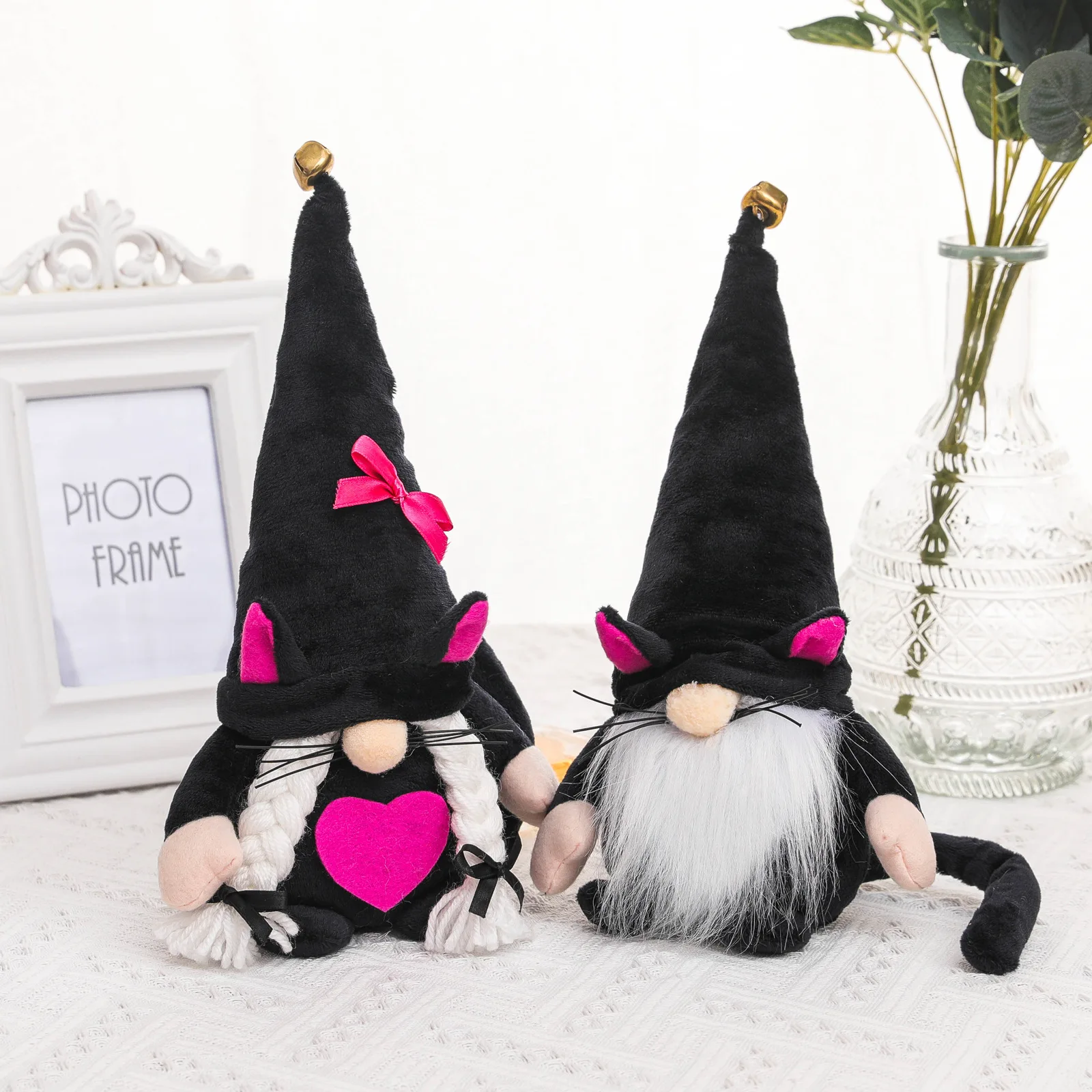 

Black Cat Gnome Home Halloween Collectible Figurine Elf Dwarf Plush Toys Fistival Gift