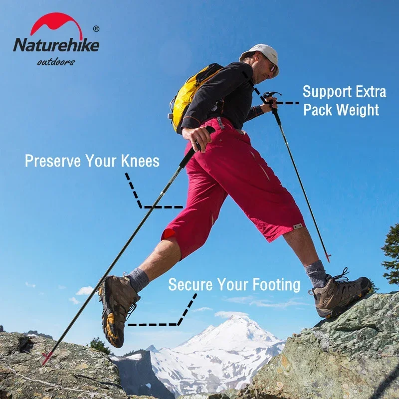 Naturehike ST08 153-173g Трости Сверхлегкие 4 секунды Складные регулируемые треккинговые