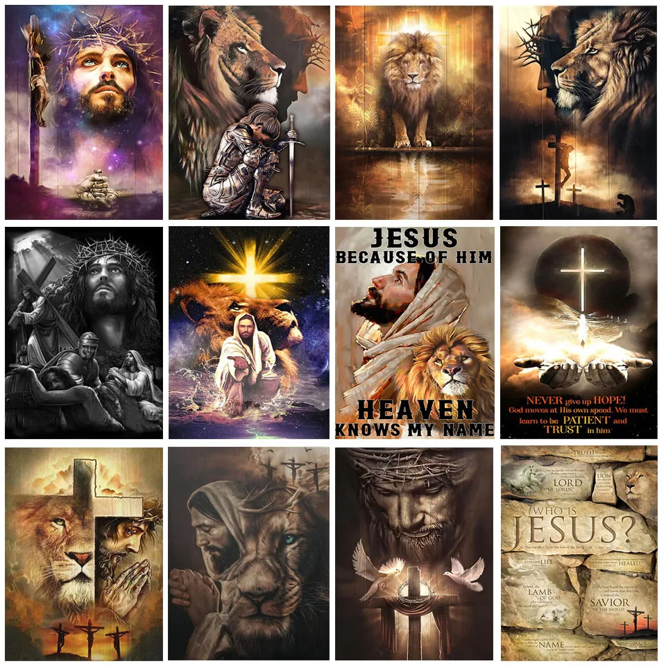 

Алмазная 5D картина «сделай сам», религиозная полноразмерная вышивка с изображением Иисуса, наборы для вышивки крестиком с Львом, мозаика с ...