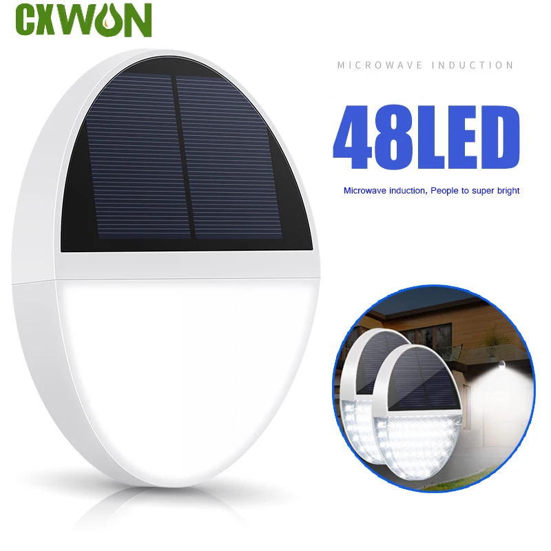 

New 48LEDs Solar Light for Front Door Microwave Induction Outdoor LED 10W Flood Lamp Waterproof Wall Lighting for Garden/Garage