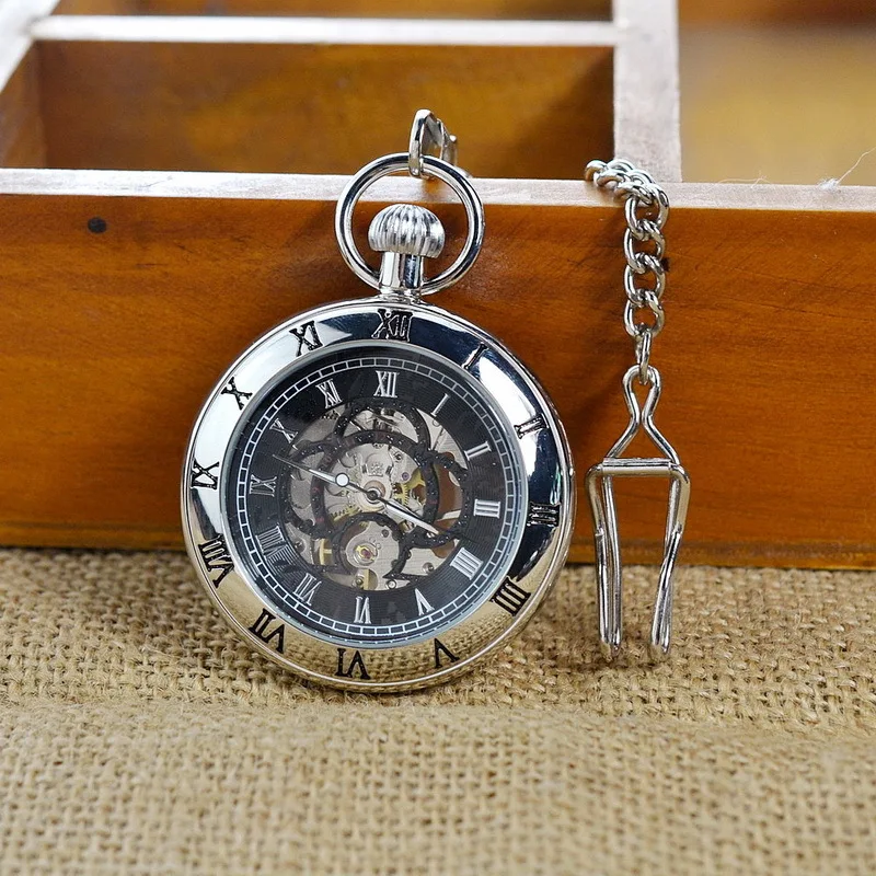 Luxury Mechanical Bronze Carving Pocket Watch for Men Women Steampunk Flower Engraved Case Roman Numeral Fob Chain Pendant Clock