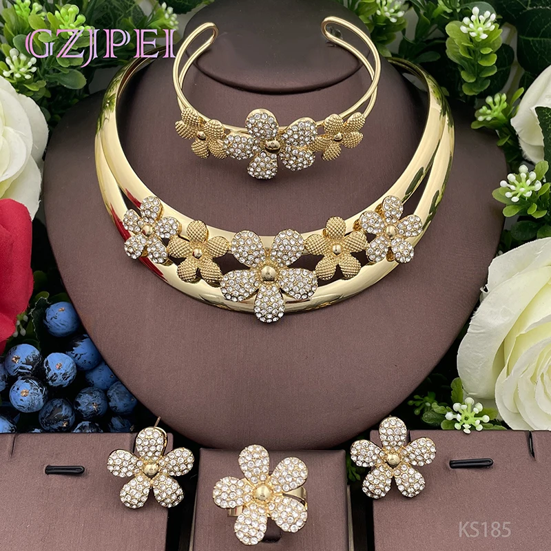 Купи Gold Color Jewelry Sets For Women 18K Gold Plated Dubai Jewelry Necklace Earrings Ring Bracelet For Wedding Party за 1,616 рублей в магазине AliExpress