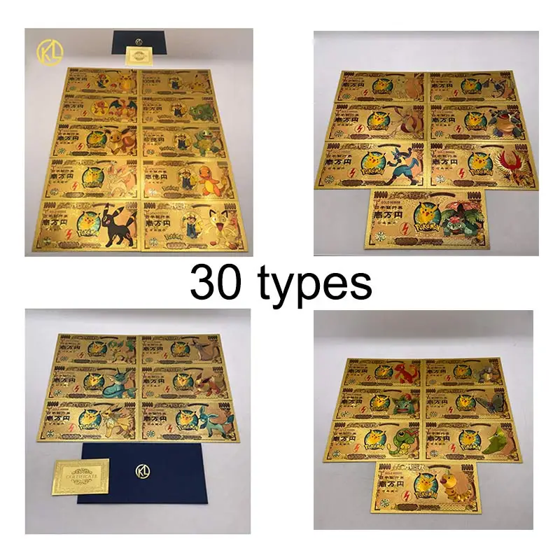 

30 types Japanese Cute Anime Pocket-Monster Gold Banknote Art Collectible Cards Souvenir Birthday Christmas Gift