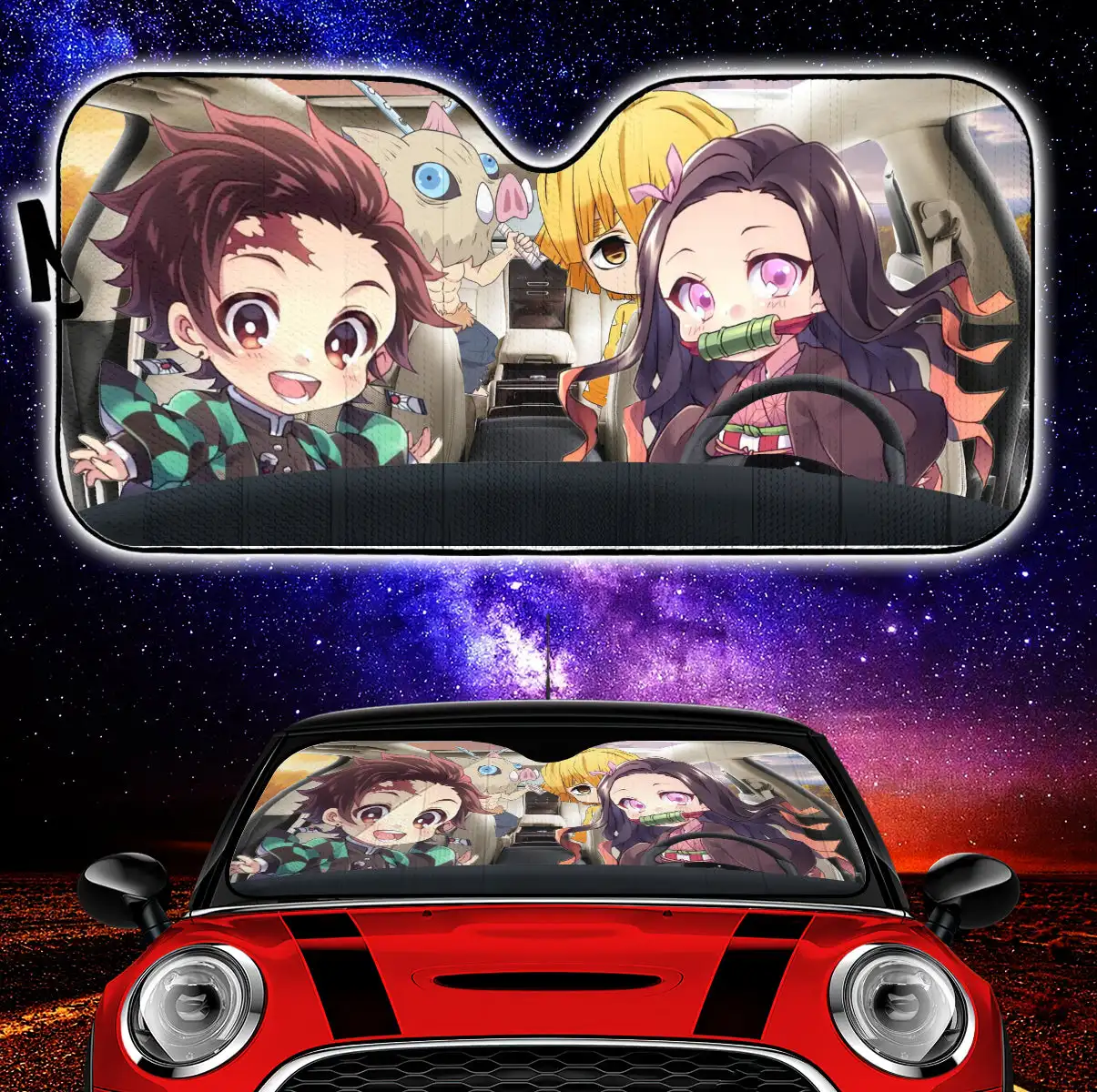 

Demon Slayer Chibi Car Auto Sun Shades Windshield Accessories Decor Gift