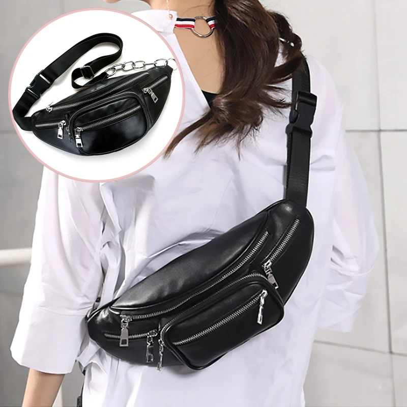 

High Quality Fashion PU Chain Waist Bag Travel Leisure Fanny Pack Men and Women Walking Mountaineering Belly Band Drop Shipping