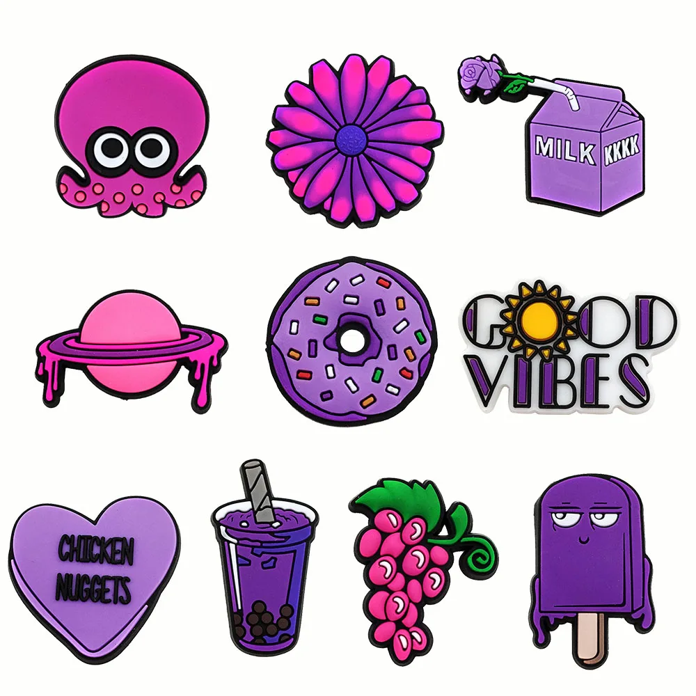 

1pc Purple Kawaii JIBZ VSCO Shoe Charms Funny DIY Shoe Accessories For Clogs Croc Garden Sandals Decoration Kids X-mas Gifts