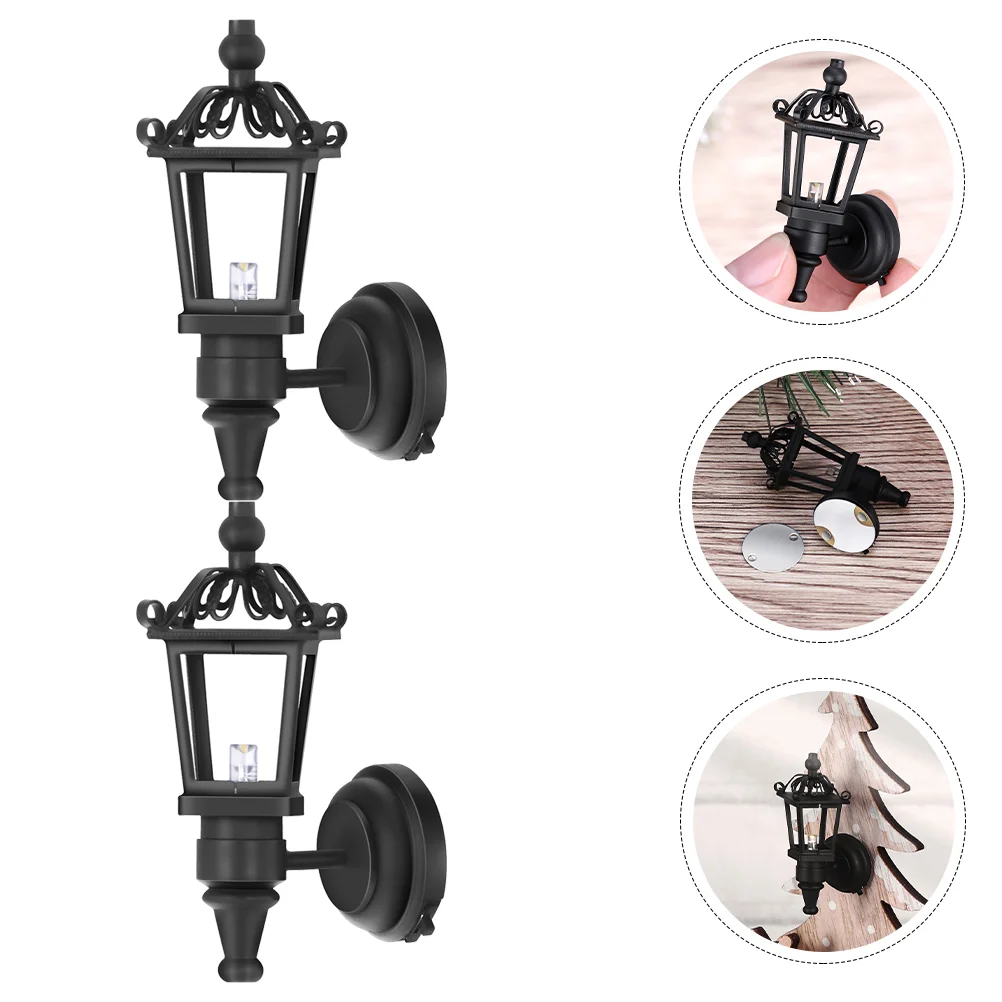 

2 Pcs Wall Lamp Miniature Scene Accessory Fairy House DIY Lantern Wall-mounted Plastic LED