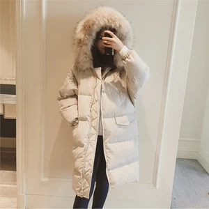 Women Simple Hooded Fur Coats Mid-Length Loose Parkas Korean Outerwear Snow Wear Winter Puffer Warm  in Pakistan