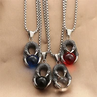 vintage stainless steel dragon claw necklace men women punk blue white black red stone pendant necklace fashion jewelry gift