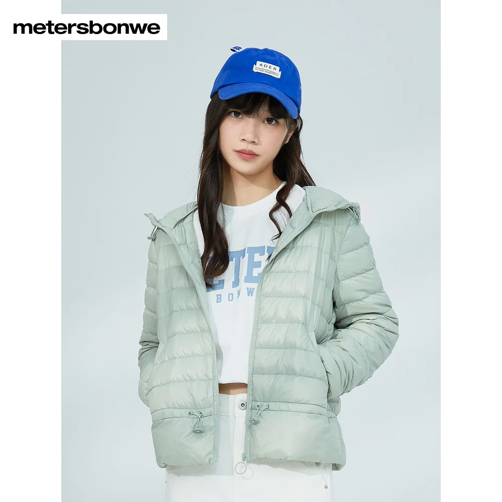 Metersbonwe Ultralight Down Jackets With Hooded Women Fit Basic Winter Warm Wear 90%Duck Down Light Thin  Solid Color Down Coats
