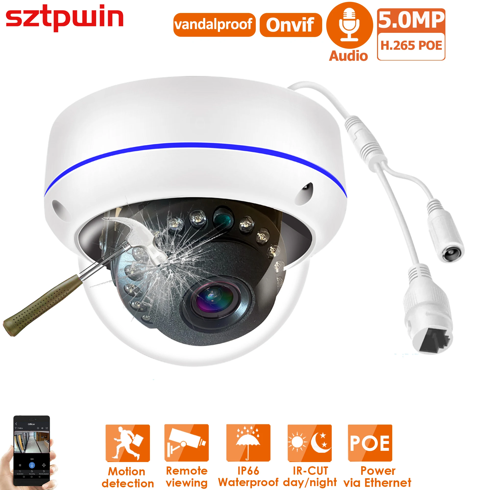 5 МП металлическая купольная IP-камера POE ONVIF H.265 аудио камера видеонаблюдения 3 Мп с