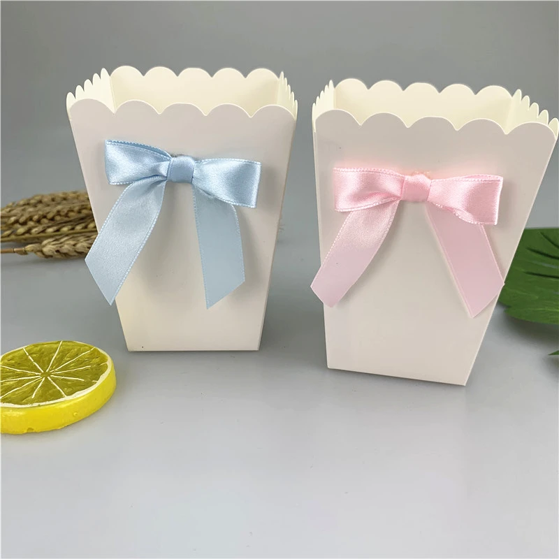 

6pcs Mini Pink /Blue Paper Popcorn Boxes with Bow Pop Favors Box Baby Shower Birthday Party Treat Favors Table Supplies