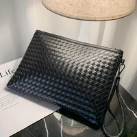 genuine mens clutch bags famous brand woven leather bag fashion design simple envelope bag high quality luxury designer bags