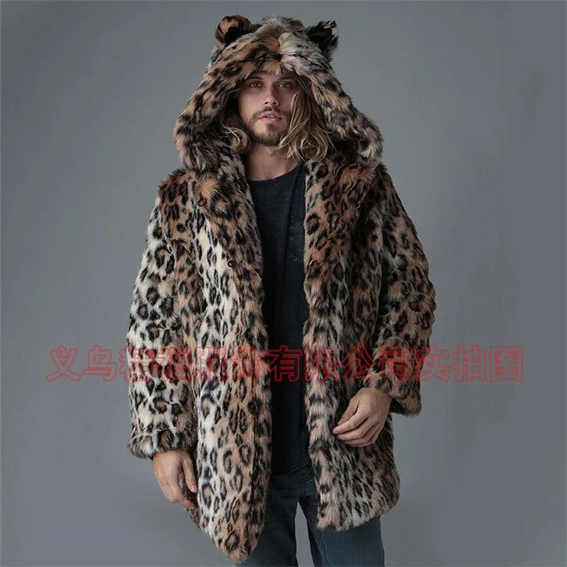 Autumn faux fur leather jacket womens hooded warm Leopard print fur leather coat women loose jackets winter thicken fashion b549