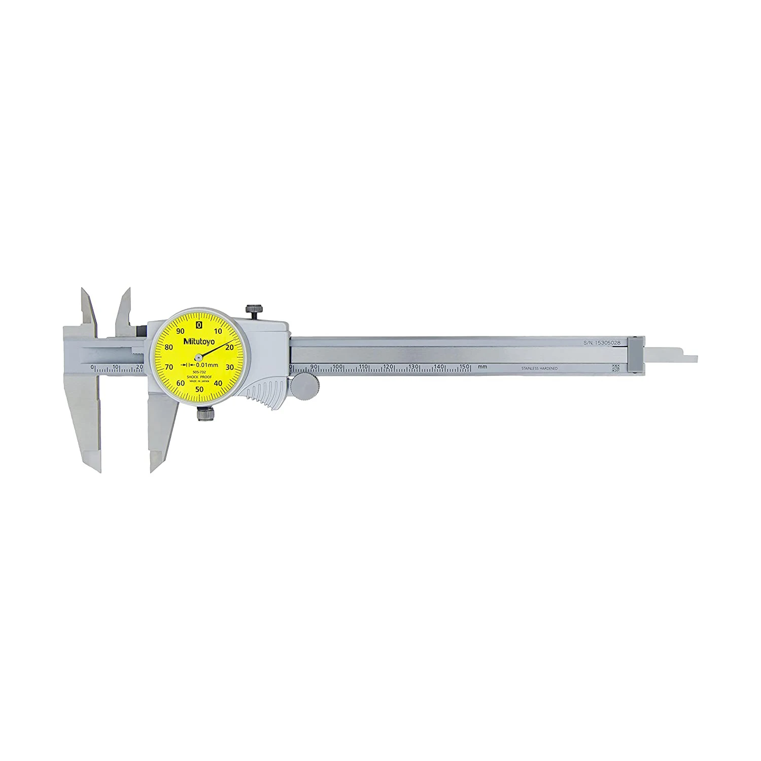 

Mitutoyo 505-732 Dial Caliper, 1 mm per Rev, 0-150 mm Range, 0.01 mm Accuracy