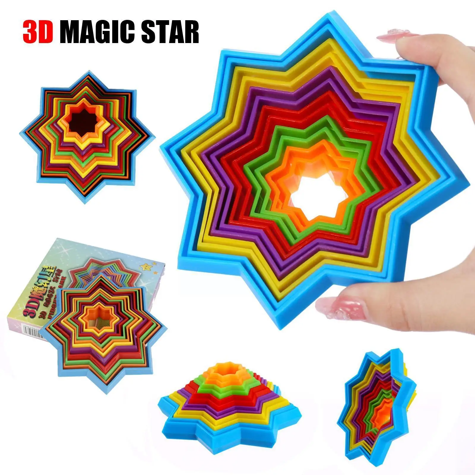 

Rainbow Magical Stress Reliever Toys 3d Star Three-dimensional Deformation Building Block Toys For Children Anti-stress Toy Q2d0