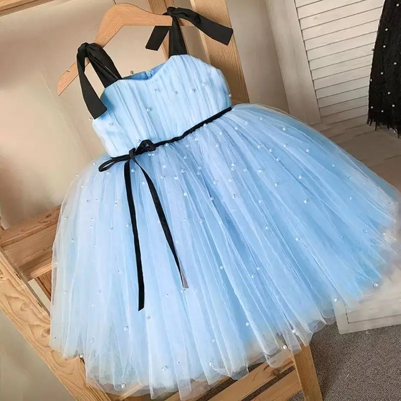 

Girls Dresses 2022 Summer Teenagers Bow Knot Sling Mesh Princess Dress Children Clothes Girl Cake Dress 4 8 10 Years Kids Outfit