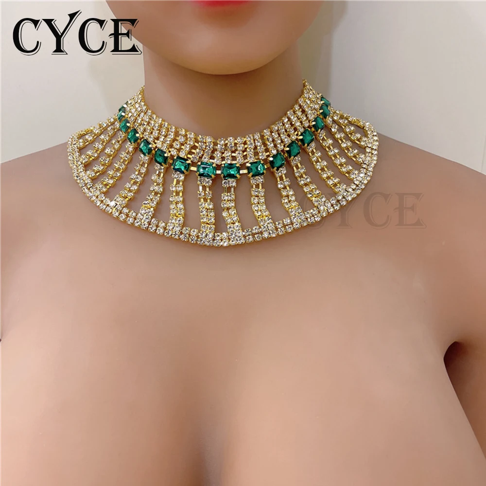 

CYCE 2021 Bridal Wedding Jewelry Diamond Chokers Necklaces Women Multi-row Crystal Emerald Clavicle Chain Clothing Accessories