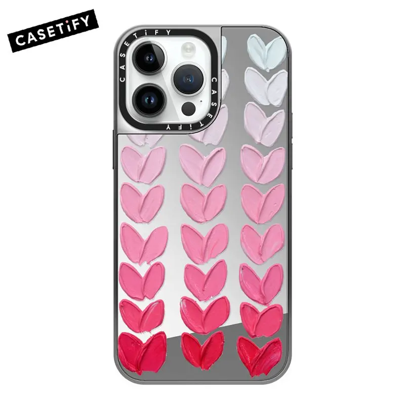 

CASETIFY розовые толстые покрытые сердца оригинальные магнитные Magsafe беспроводные зарядные чехлы для IPhone 14Plus 14Pro Max зеркальный чехол G0617