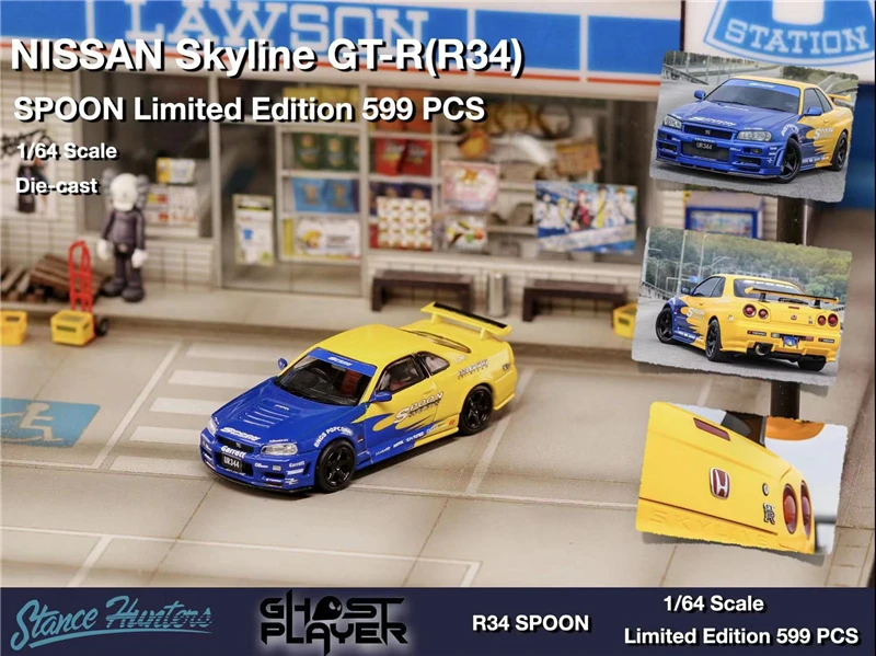 

Ghost Player x Stance Hunters 1:64 Nissan Skyline GTR R34 Customized SPOON Diecast Model Car